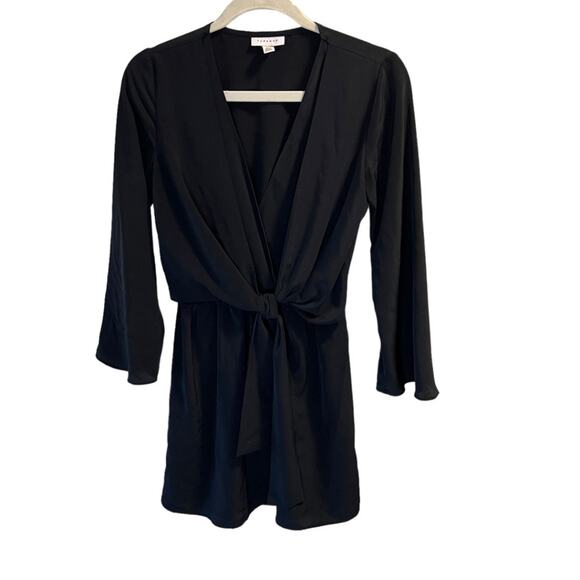 Topshop Size 4 Tifanny Knot Long Sleeve Mini Dress in Black Minimalist Career - Picture 5 of 13